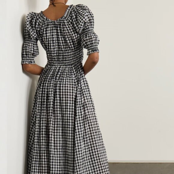 DÔEN Ischia Gingham Cotton Tie-Waist Midi Dress - Noir Greta Gingham - Picture 4 of 8